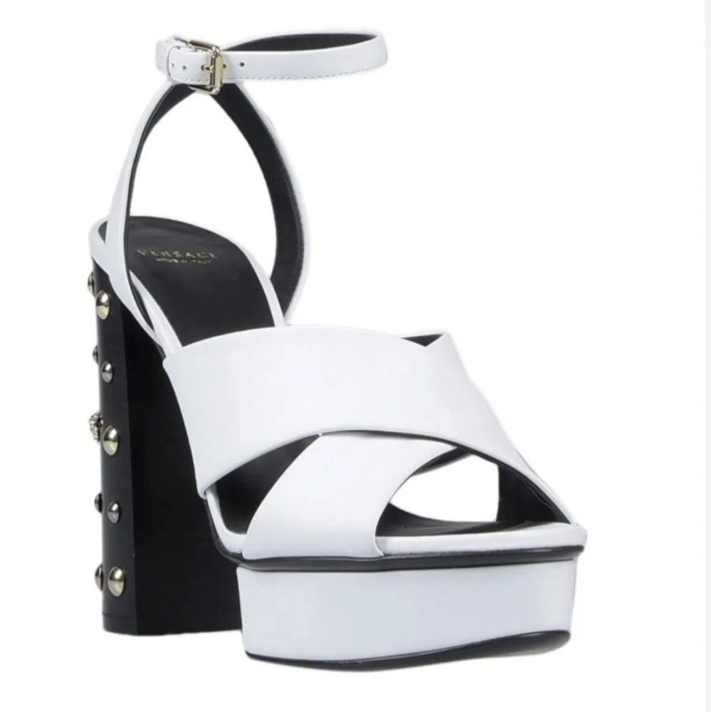 Versace Medusa Studded White Leather Platform Sandals